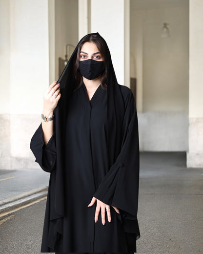 Minimal Grace Black Burqa Abaya in Pure Prada Fabric with Designer Sleeves