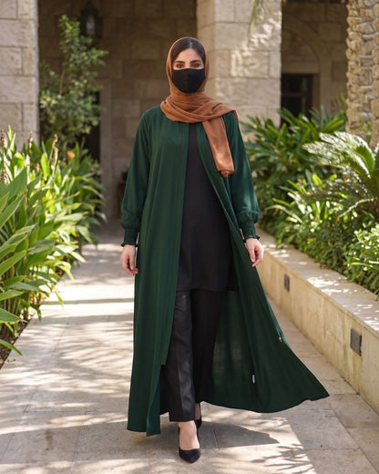 Front Open Abaya with Zipper Opening, Umbrella Flare and Matching Belt
