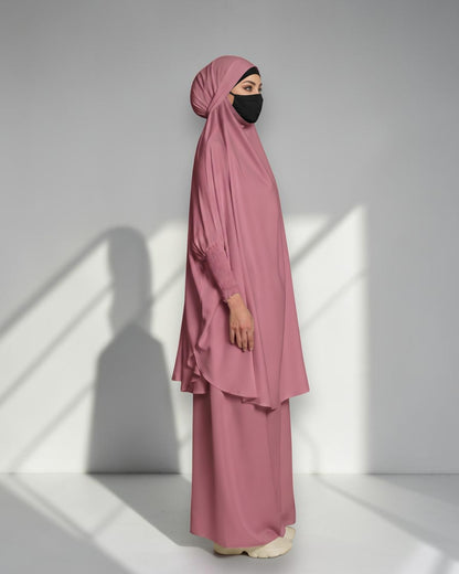 Elegant 2 Piece Jilbab Set in Flow Crepe Fabric with Flared Skirt and Full Size Khimar