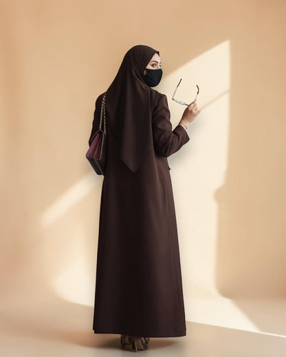Mahram Brown Flow Crepe Coat-Style Abaya without Lining