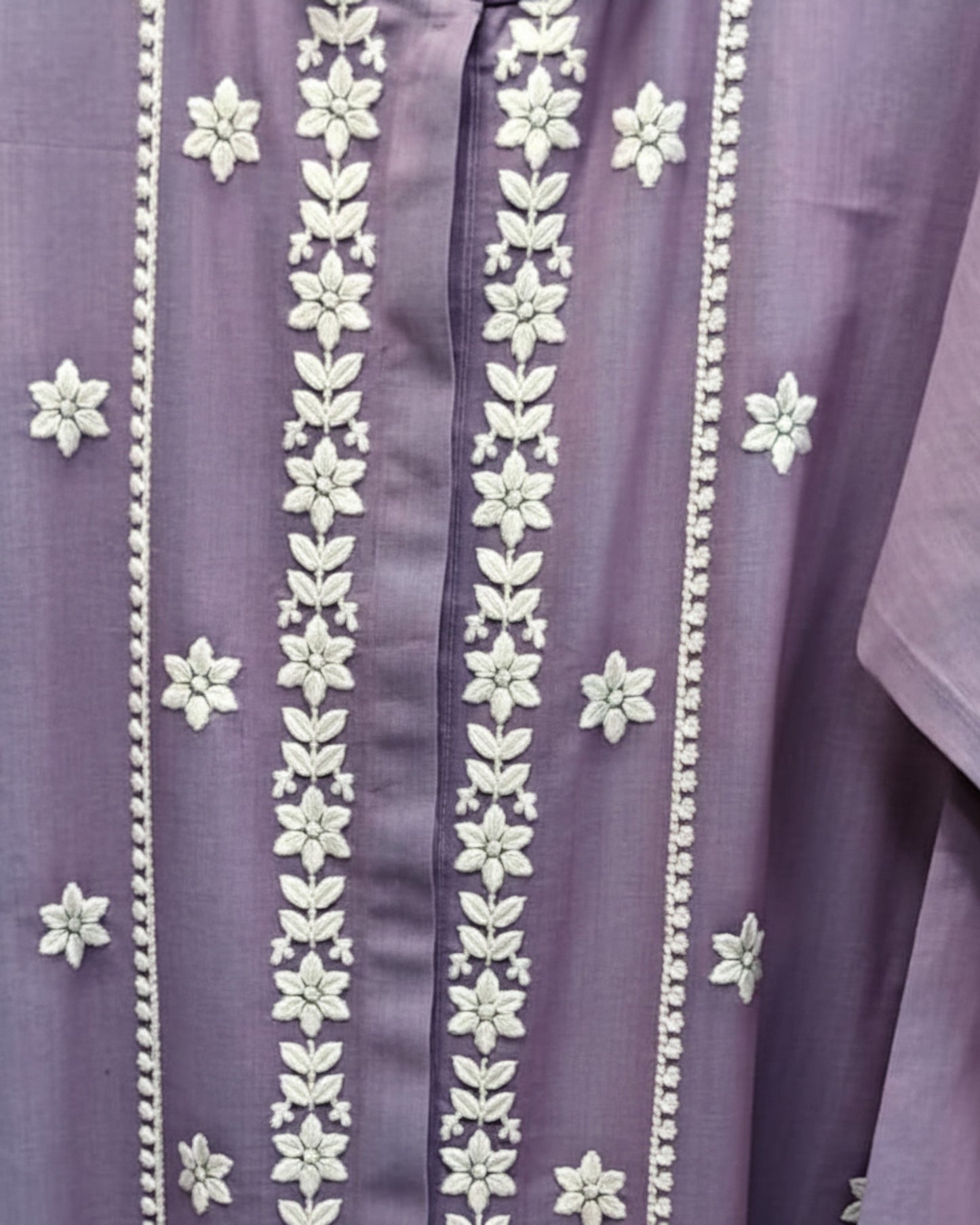 Lavender Summer Abaya with Chikan Embroidery