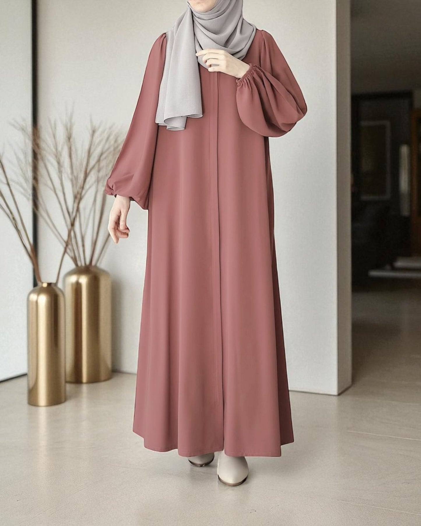 Elegant Front-Open Firdaus Fabric Abaya with Balloon Sleeves Ð Latest Abaya Online