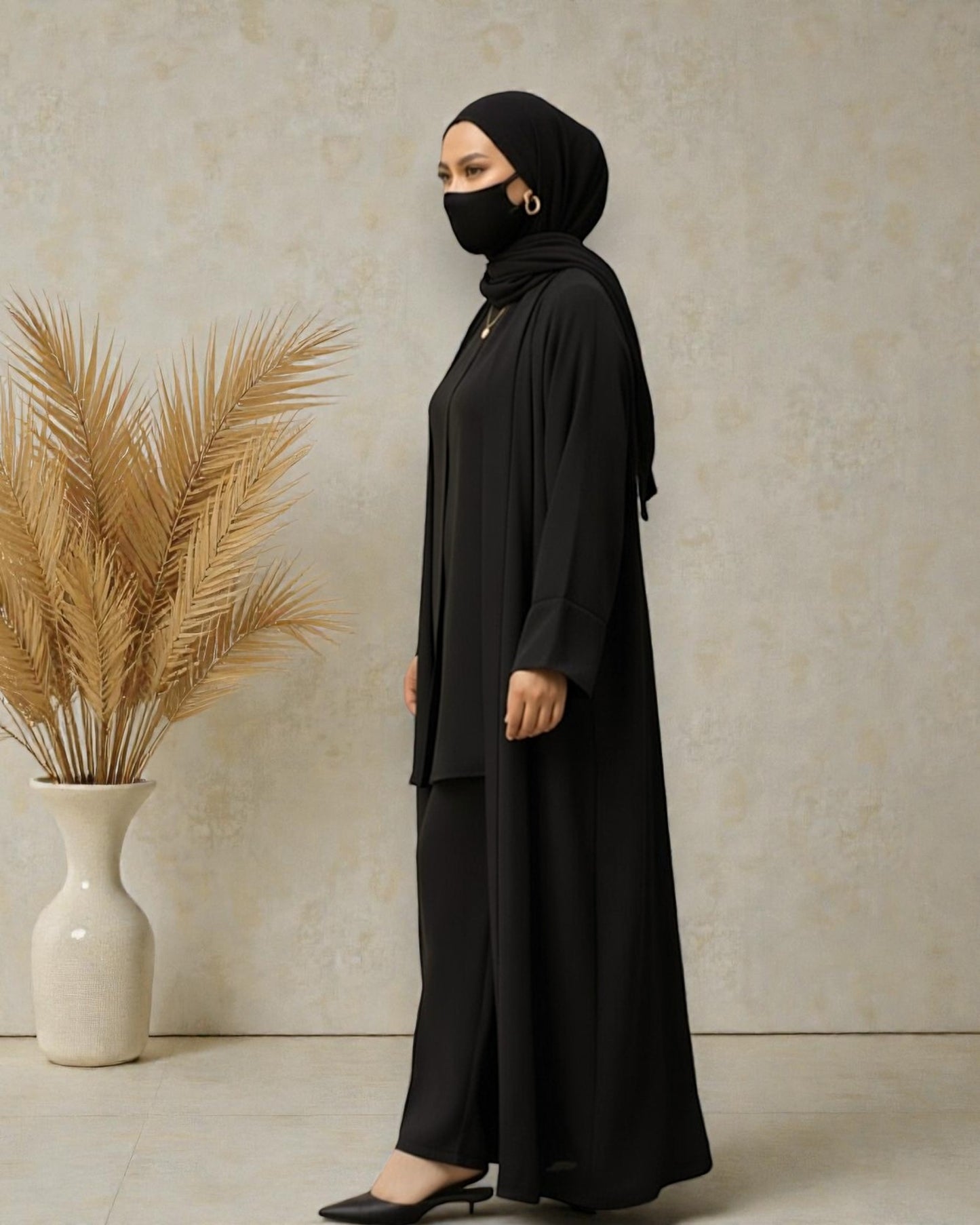 4-Piece Layered Co-Ord Set with Open Shrug & Hijab