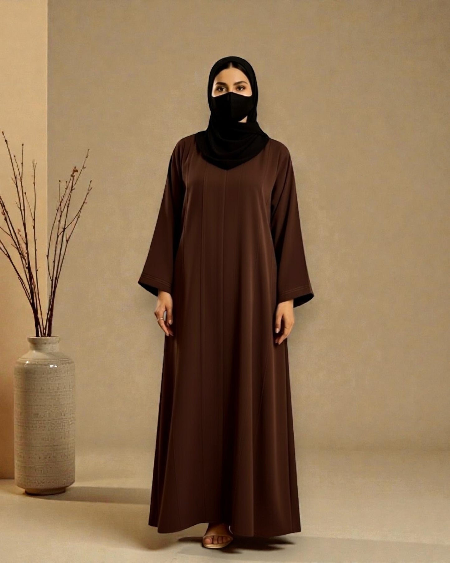 Premium Front Open Abaya for Women in Seltos Fabric with Pin Tuck Detailing and Black Hijab