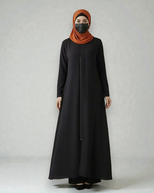 Elegant Front Open Abaya in Premium Firdaus Fabric with Full Zipper