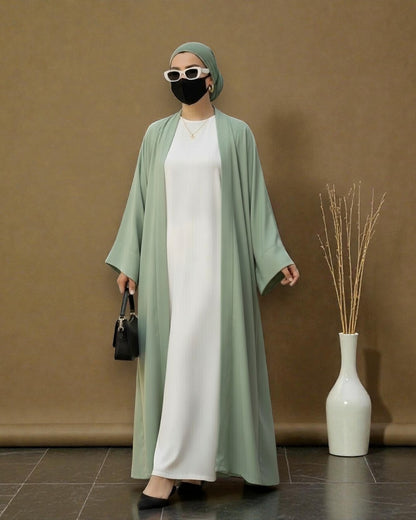 Premium Open Abaya Set for Women with Inner Dress and Matching Hijab