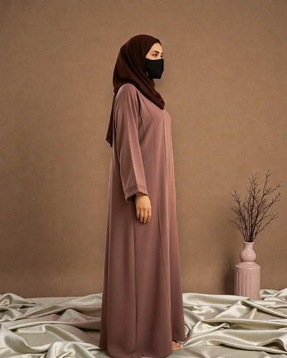 Premium Front Open Abaya for Women in Seltos Fabric with Pin Tuck Detailing and Black Hijab