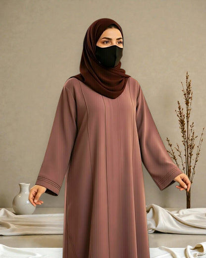 Premium Front Open Abaya for Women in Seltos Fabric with Pin Tuck Detailing and Black Hijab