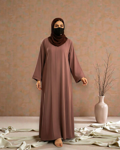 Premium Front Open Abaya for Women in Seltos Fabric with Pin Tuck Detailing and Black Hijab