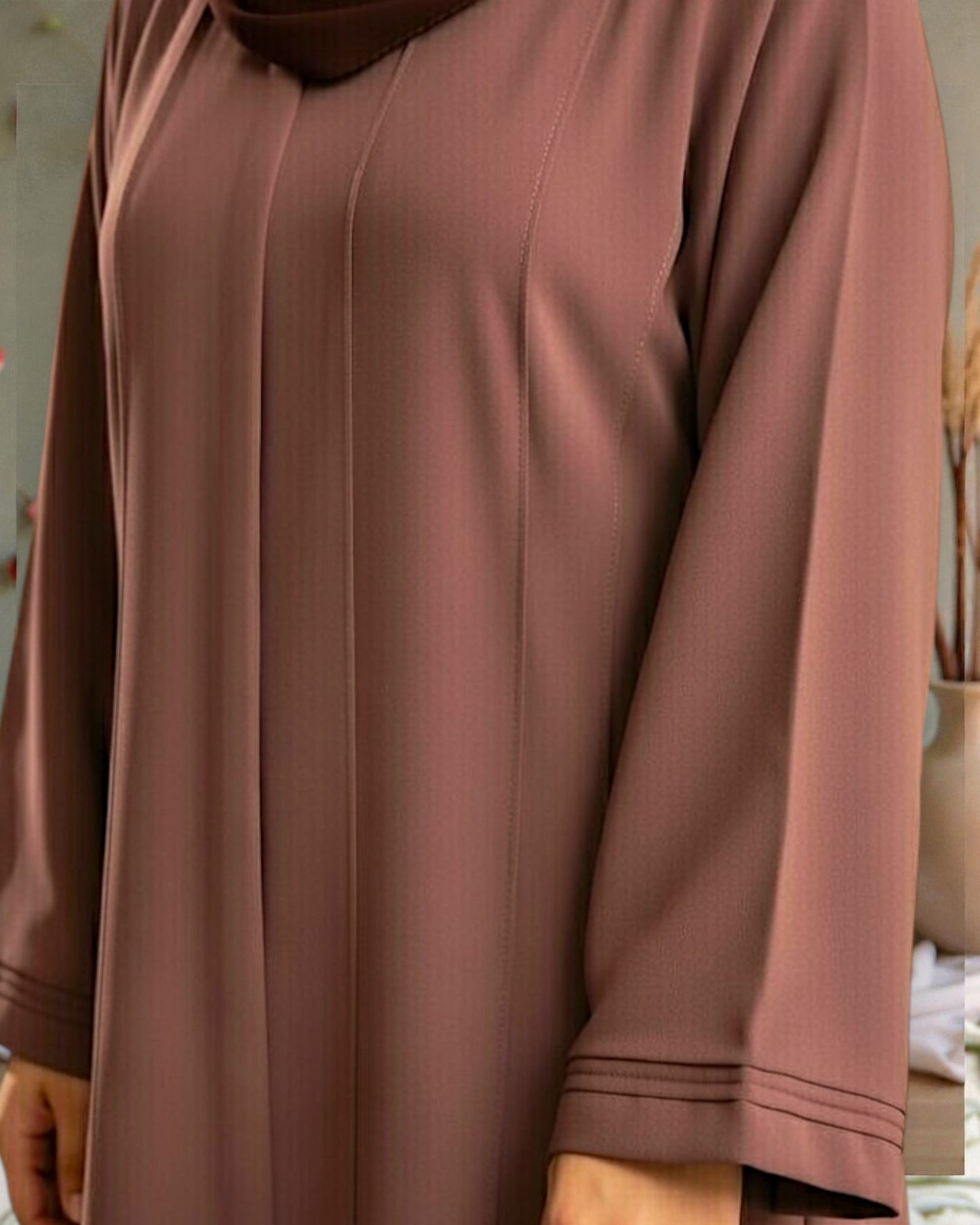 Premium Front Open Abaya for Women in Seltos Fabric with Pin Tuck Detailing and Black Hijab