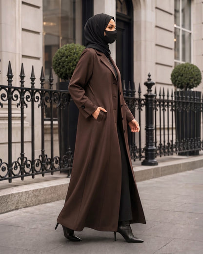 Premium Coat Style Abayas without Lining | Brown