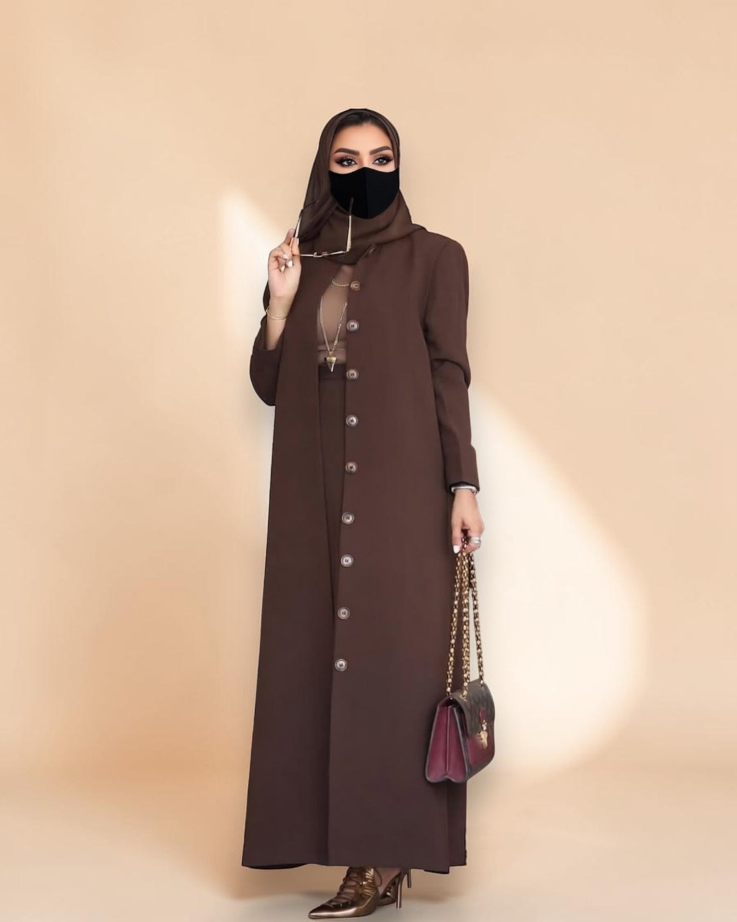 Mahram Brown Flow Crepe Coat-Style Abaya without Lining
