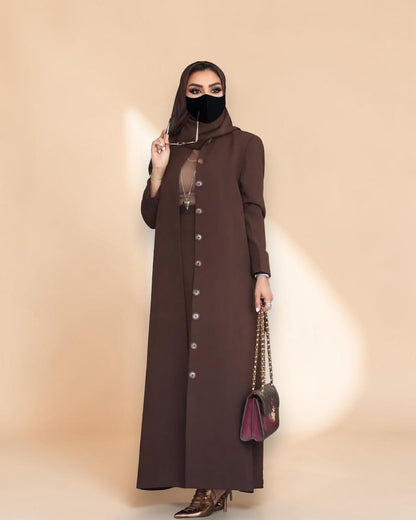 Mahram Brown Flow Crepe Coat-Style Abaya without Lining