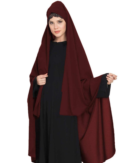 Irani Chadar -Rida Hijab with Detachable Nose Piece-Made in Nida Matt-Wine