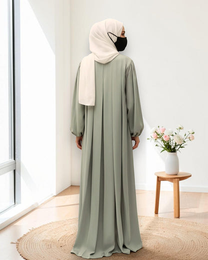 Designer Mahram-Abaya with Concealed Zipper and Inward Pleats-Dull Sky Blue