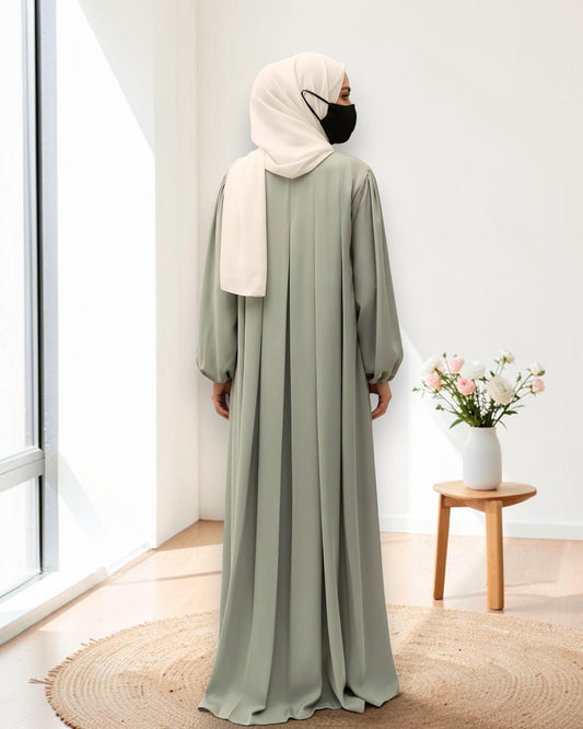 Designer Mahram-Abaya with Concealed Zipper and Inward Pleats-Dull Sky Blue