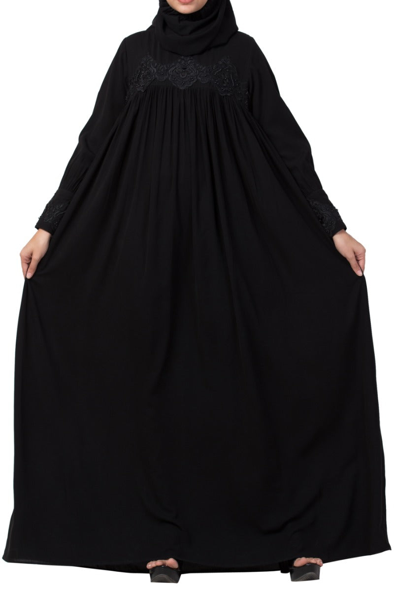 Lose Fit Abaya Like Dress With  Pearl Lace Work-Medium