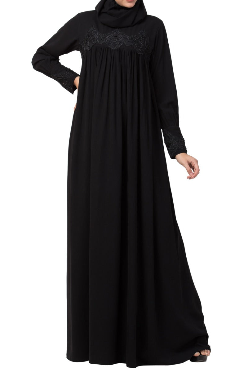 Lose Fit Abaya Like Dress With  Pearl Lace Work-Medium