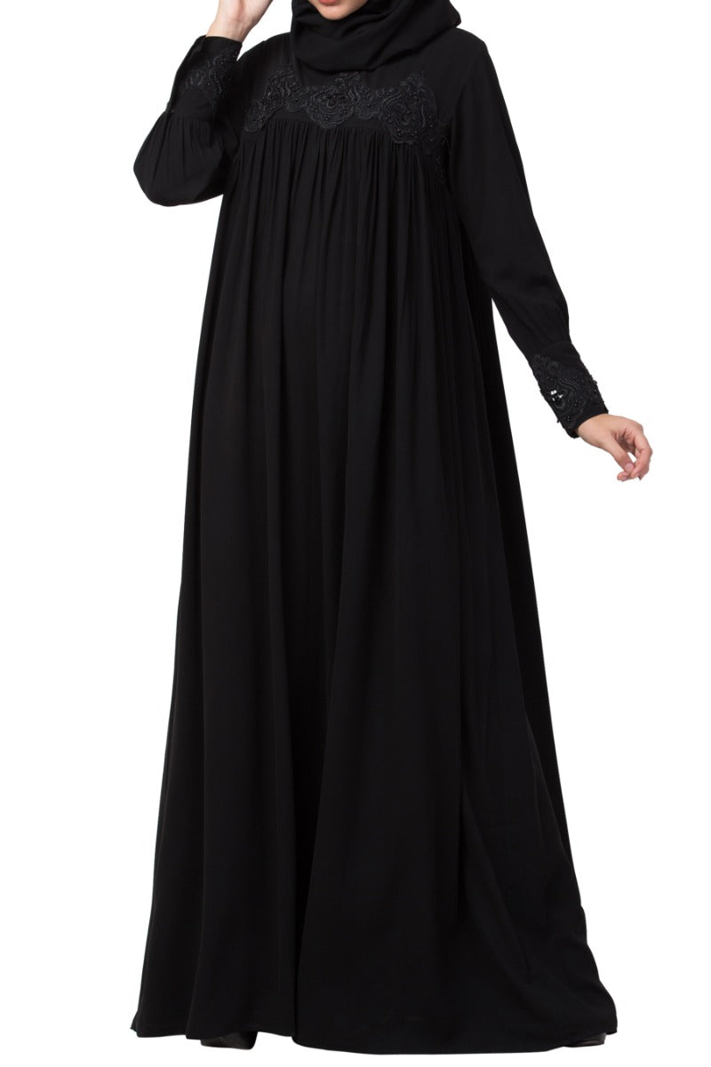 Lose Fit Abaya Like Dress With  Pearl Lace Work-Medium