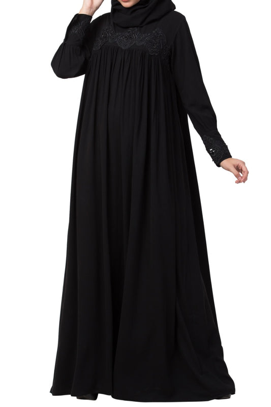 Lose Fit Abaya Like Dress With  Pearl Lace Work-Medium