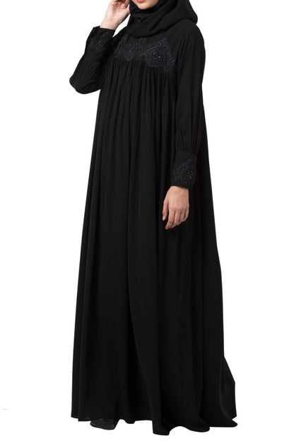 Lose Fit Abaya Like Dress With  Pearl Lace Work-Medium