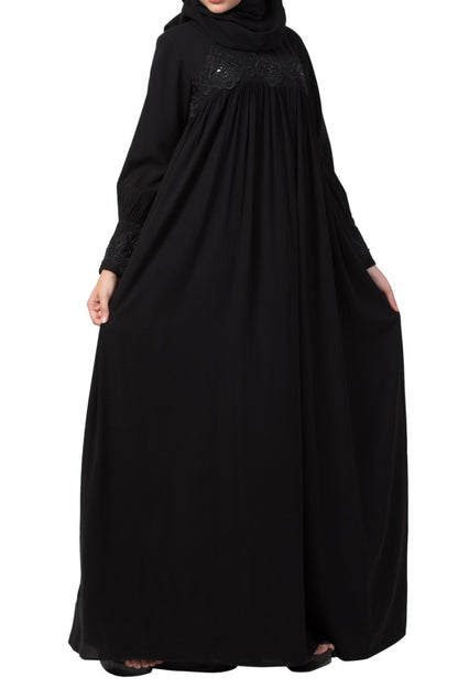 Lose Fit Abaya Like Dress With  Pearl Lace Work-Medium