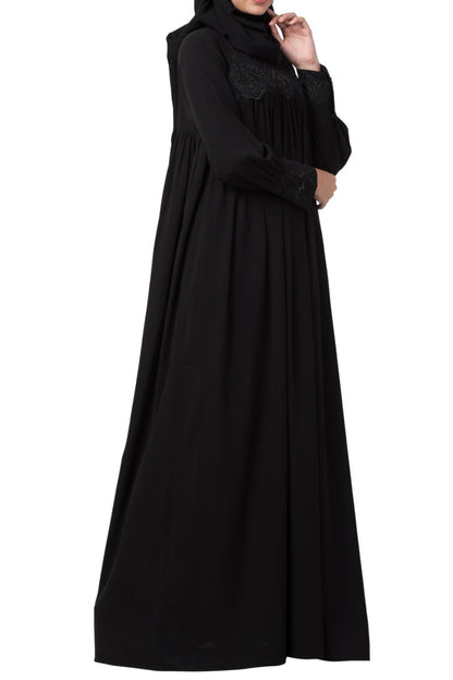Lose Fit Abaya Like Dress With  Pearl Lace Work-Medium