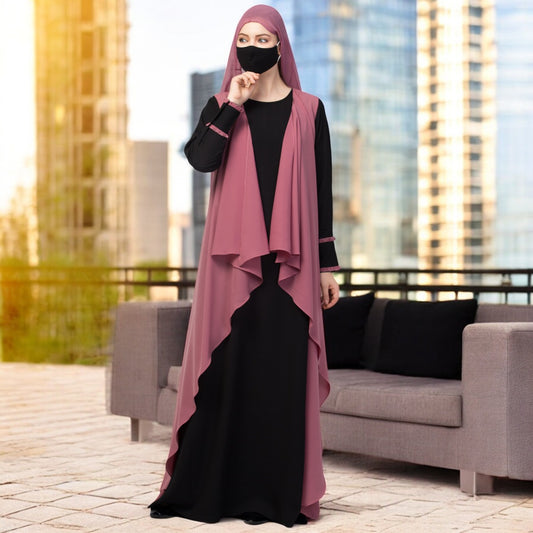 Three Pieces Set- Abaya With Shrug & Hijab