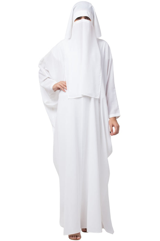 White Kaftan And Naqaab Combo-Nida Matte fabric