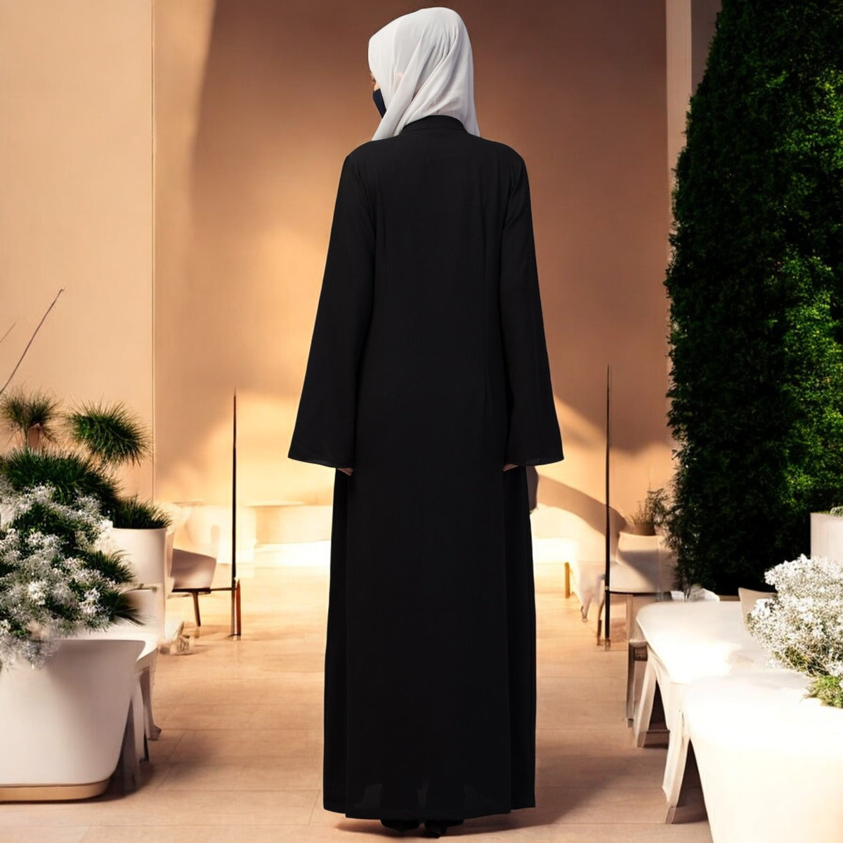 Basic Forn Open Abaya In Premium Fabric With Long Zipper