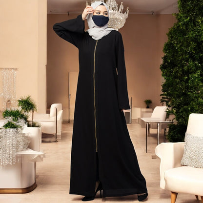 Basic Forn Open Abaya In Premium Fabric With Long Zipper