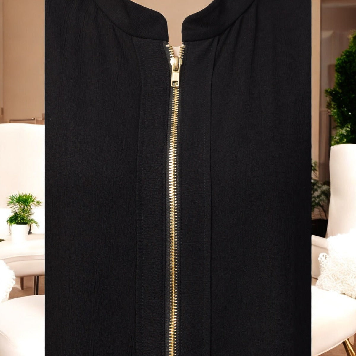 Basic Forn Open Abaya In Premium Fabric With Long Zipper