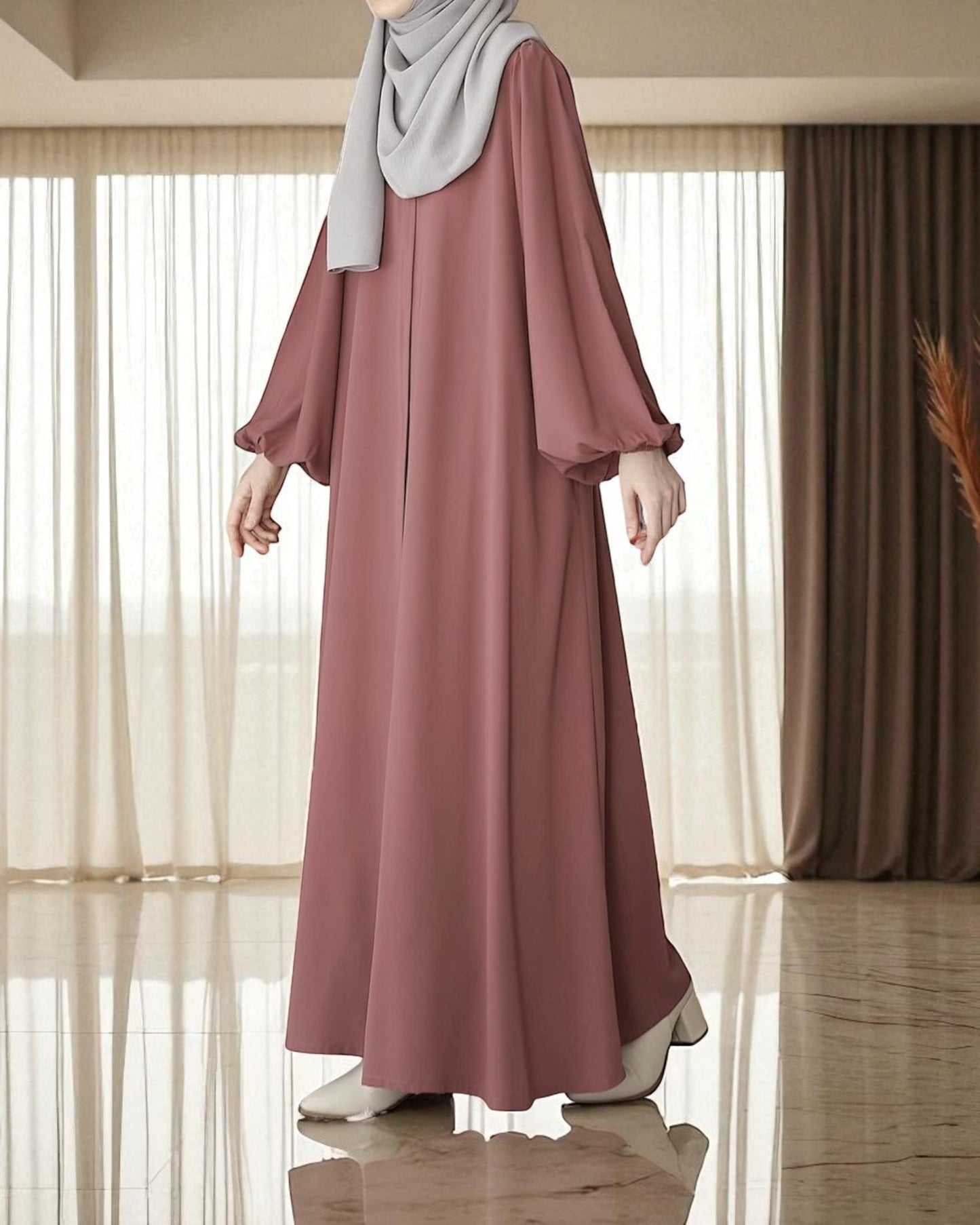 Elegant Front-Open Firdaus Fabric Abaya with Balloon Sleeves Ð Latest Abaya Online