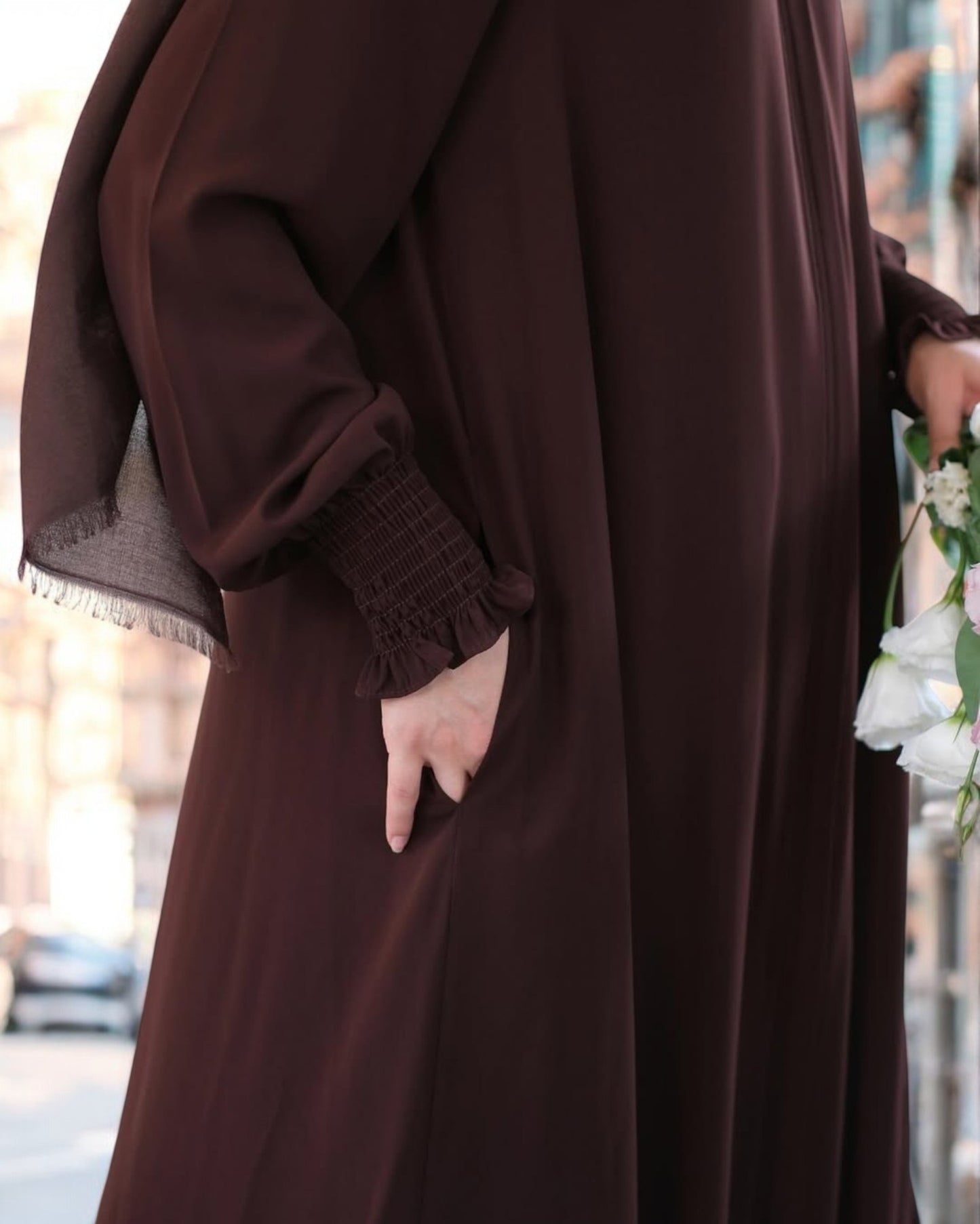Front Open Abaya with Zipper Opening, Umbrella Flare and Matching Belt