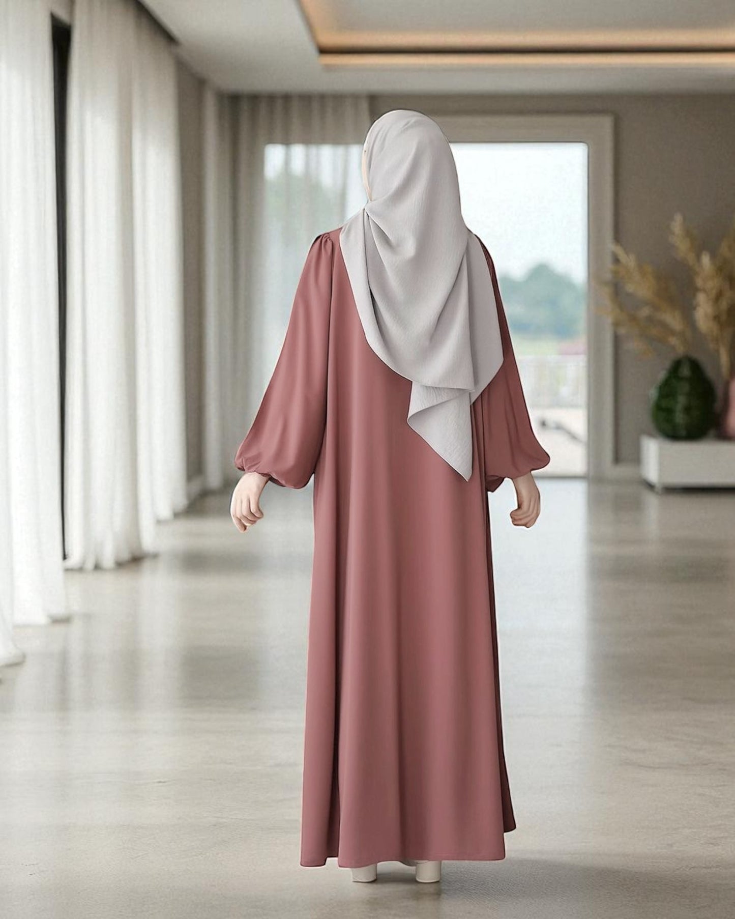 Elegant Front-Open Firdaus Fabric Abaya with Balloon Sleeves Ð Latest Abaya Online