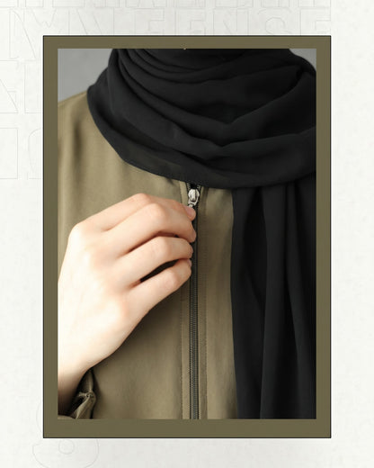 Front Open Abaya with Zipper Opening, Umbrella Flare and Matching Belt