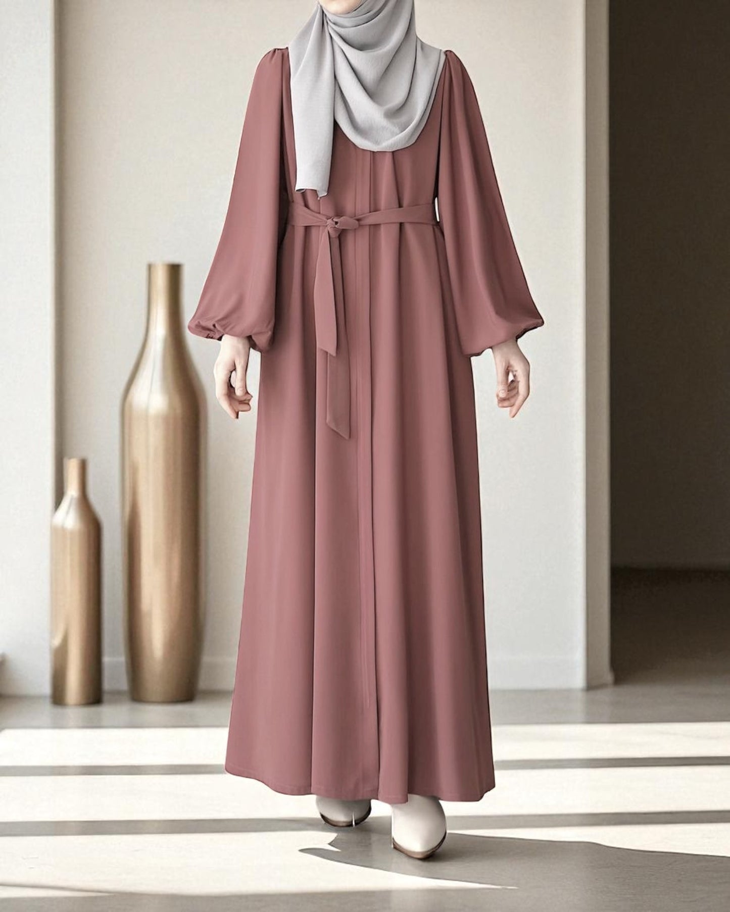 Elegant Front-Open Firdaus Fabric Abaya with Balloon Sleeves Ð Latest Abaya Online
