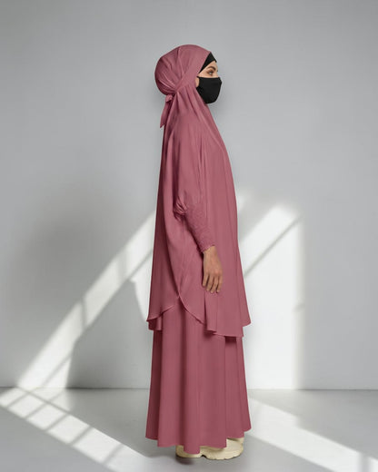 Elegant 2 Piece Jilbab Set in Flow Crepe Fabric with Flared Skirt and Full Size Khimar