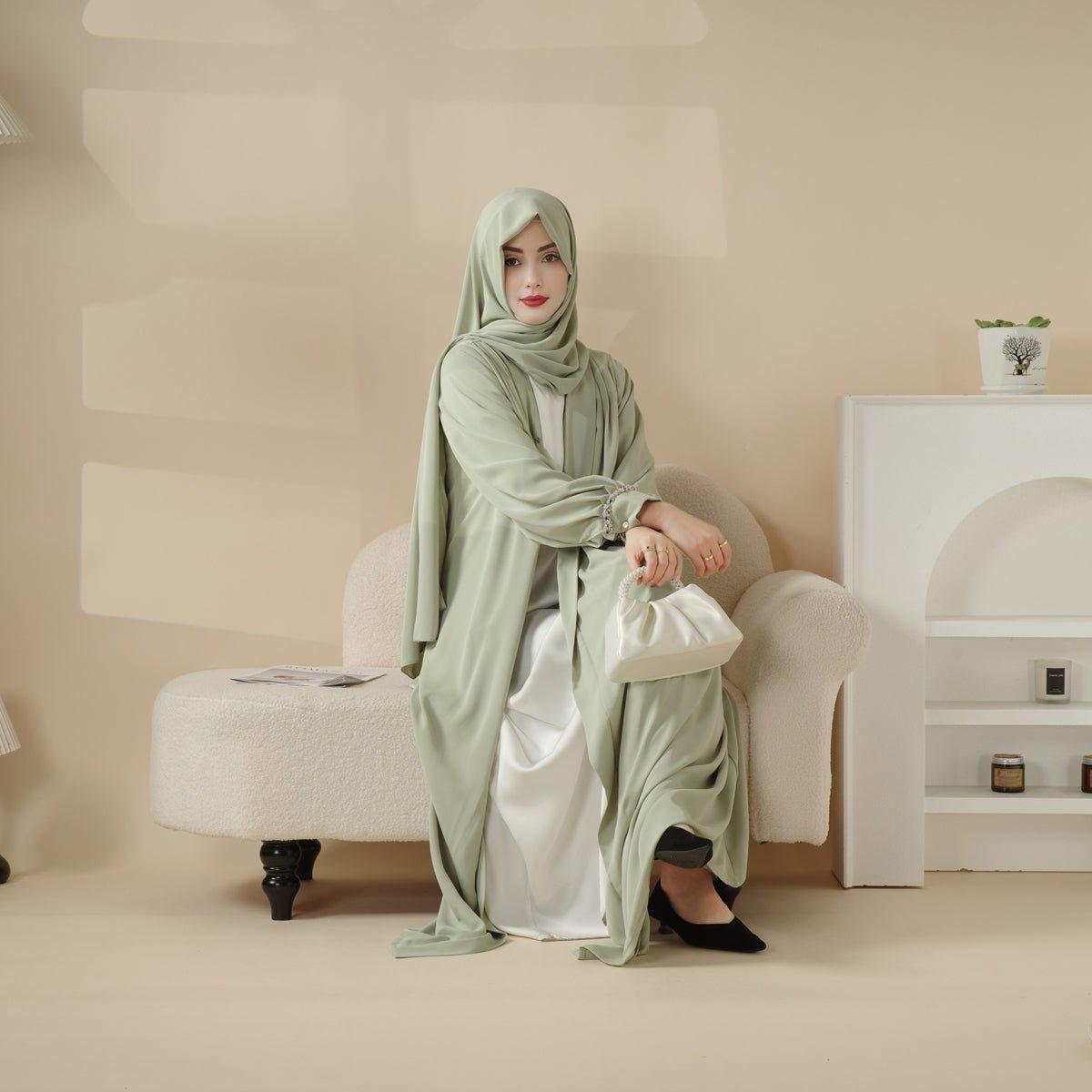 Luxurious Three-Piece Abaya Set with Designer Sleeves