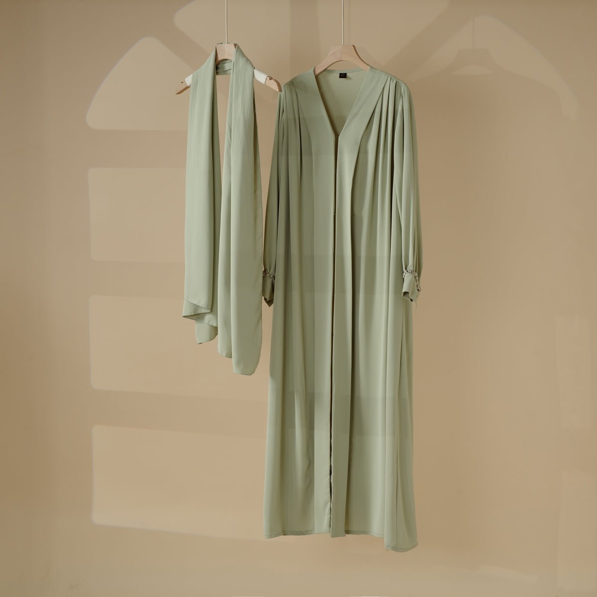 Luxurious Three-Piece Abaya Set with Designer Sleeves