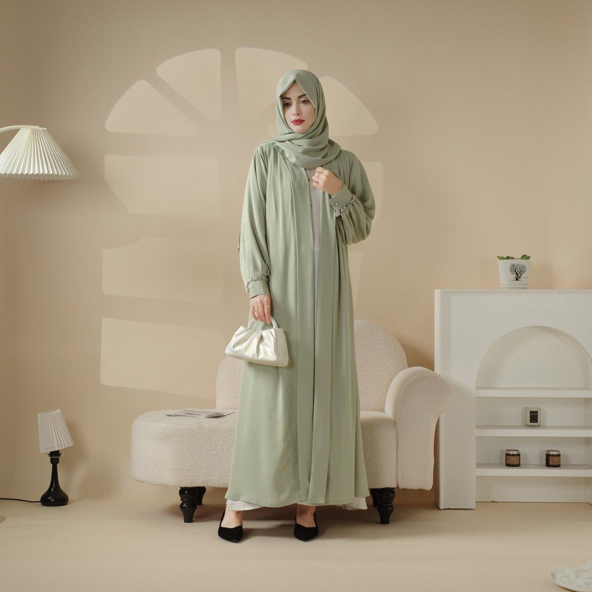 Luxurious Three-Piece Abaya Set with Designer Sleeves