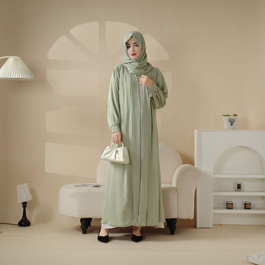 Luxurious Three-Piece Abaya Set with Designer Sleeves