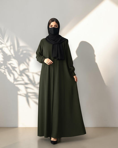 Front Open Abaya with Zipper Opening, Umbrella Flare and Matching Belt