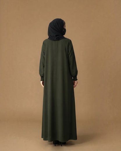 Front Open Abaya with Zipper Opening, Umbrella Flare and Matching Belt