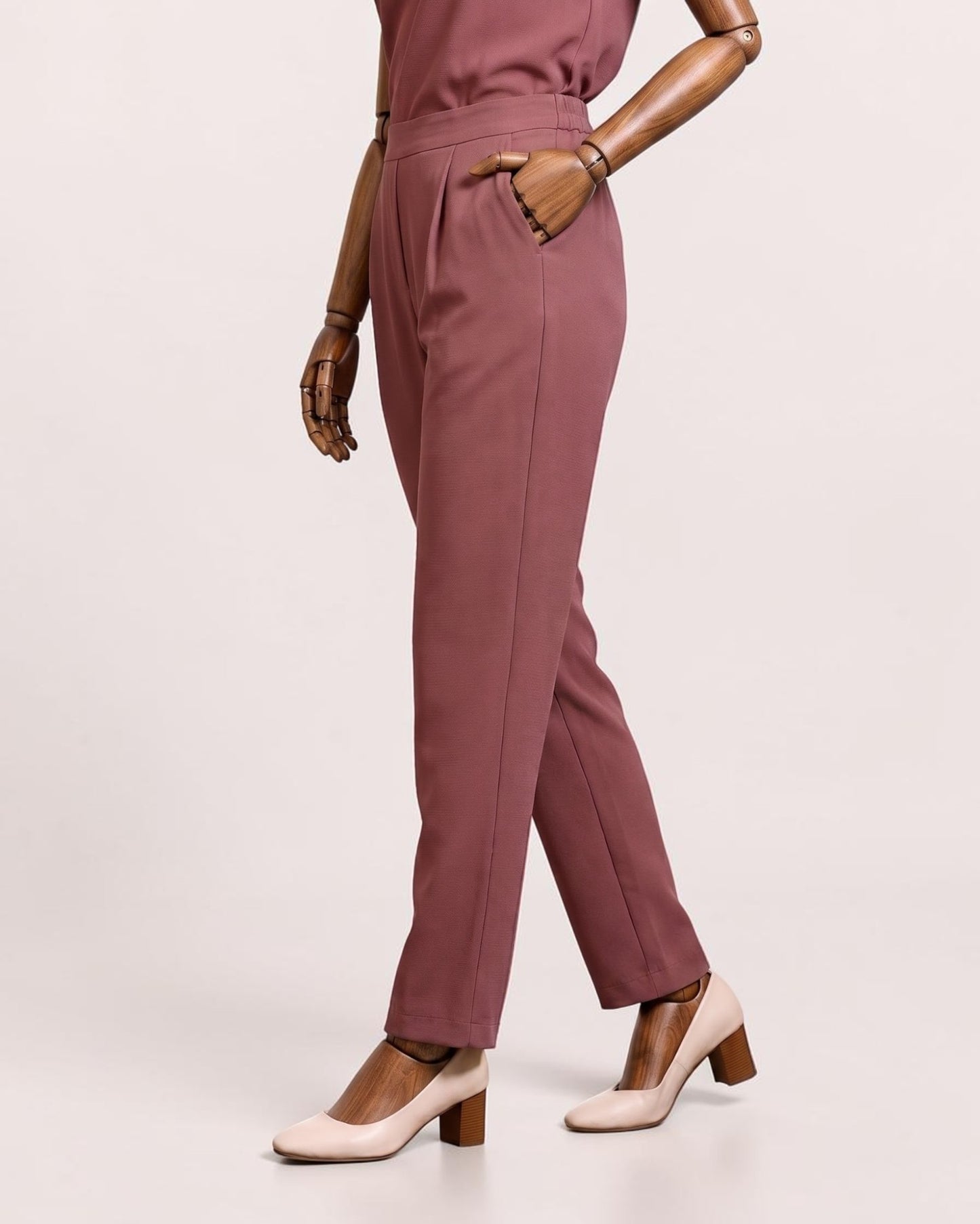 Formal Trousers with Elasticated Back Waist | Puce Pink