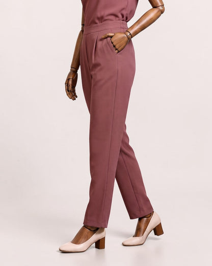 Formal Trousers with Elasticated Back Waist | Puce Pink