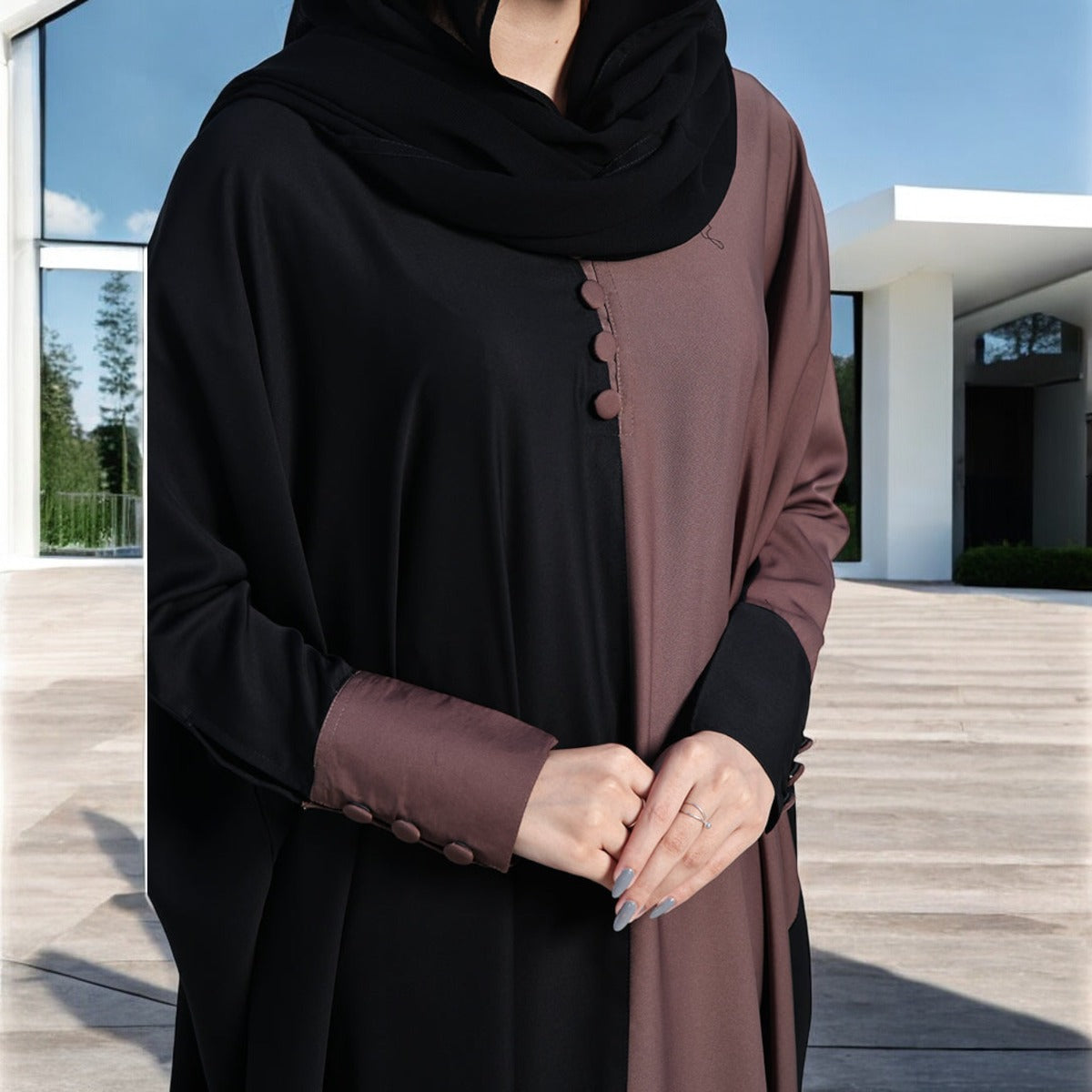 Designer Dual Color Kaftan Abaya in Premium Fabrics with Long Cuffs