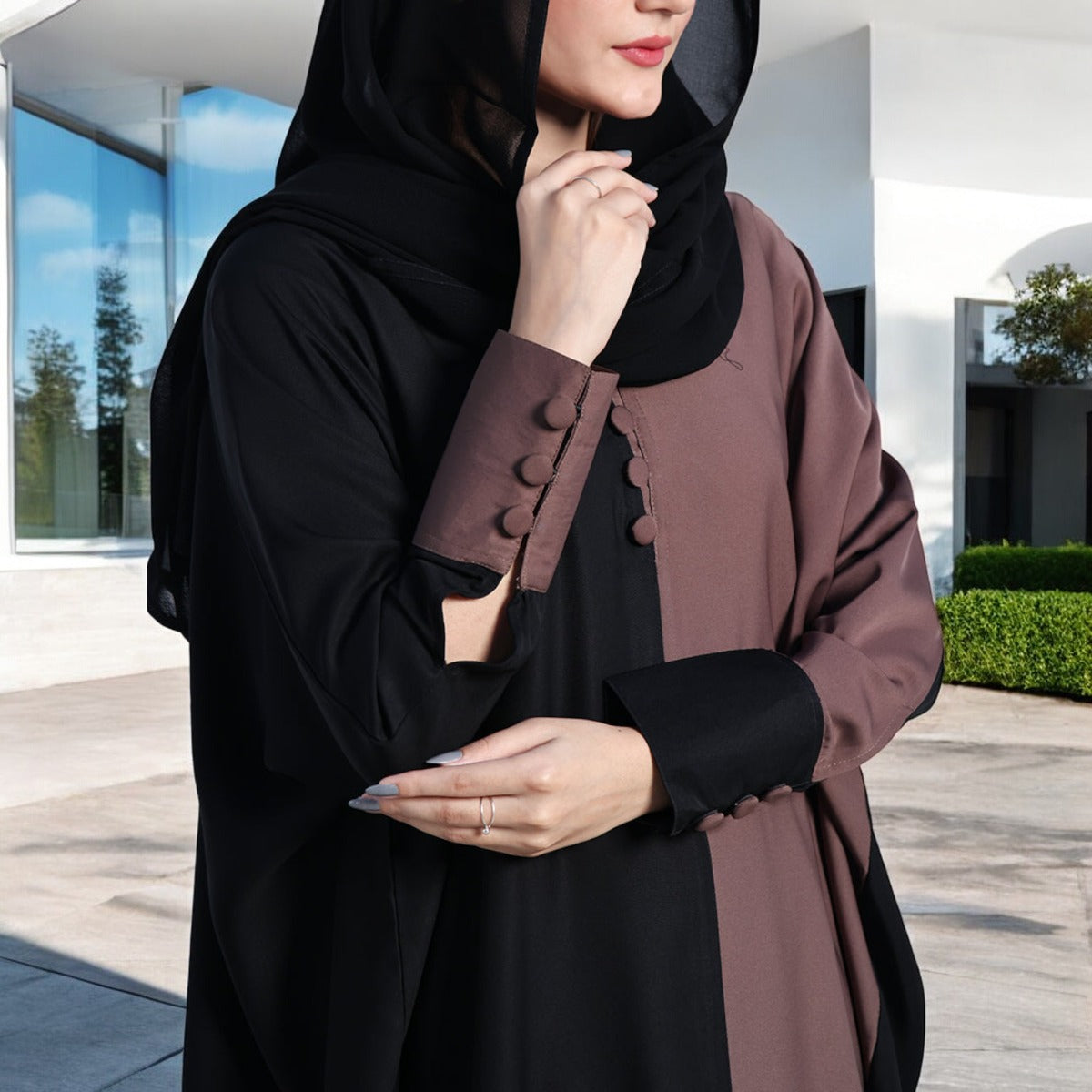 Designer Dual Color Kaftan Abaya in Premium Fabrics with Long Cuffs