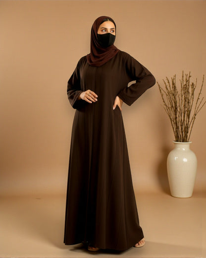 Premium Front Open Abaya for Women in Seltos Fabric with Pin Tuck Detailing and Black Hijab