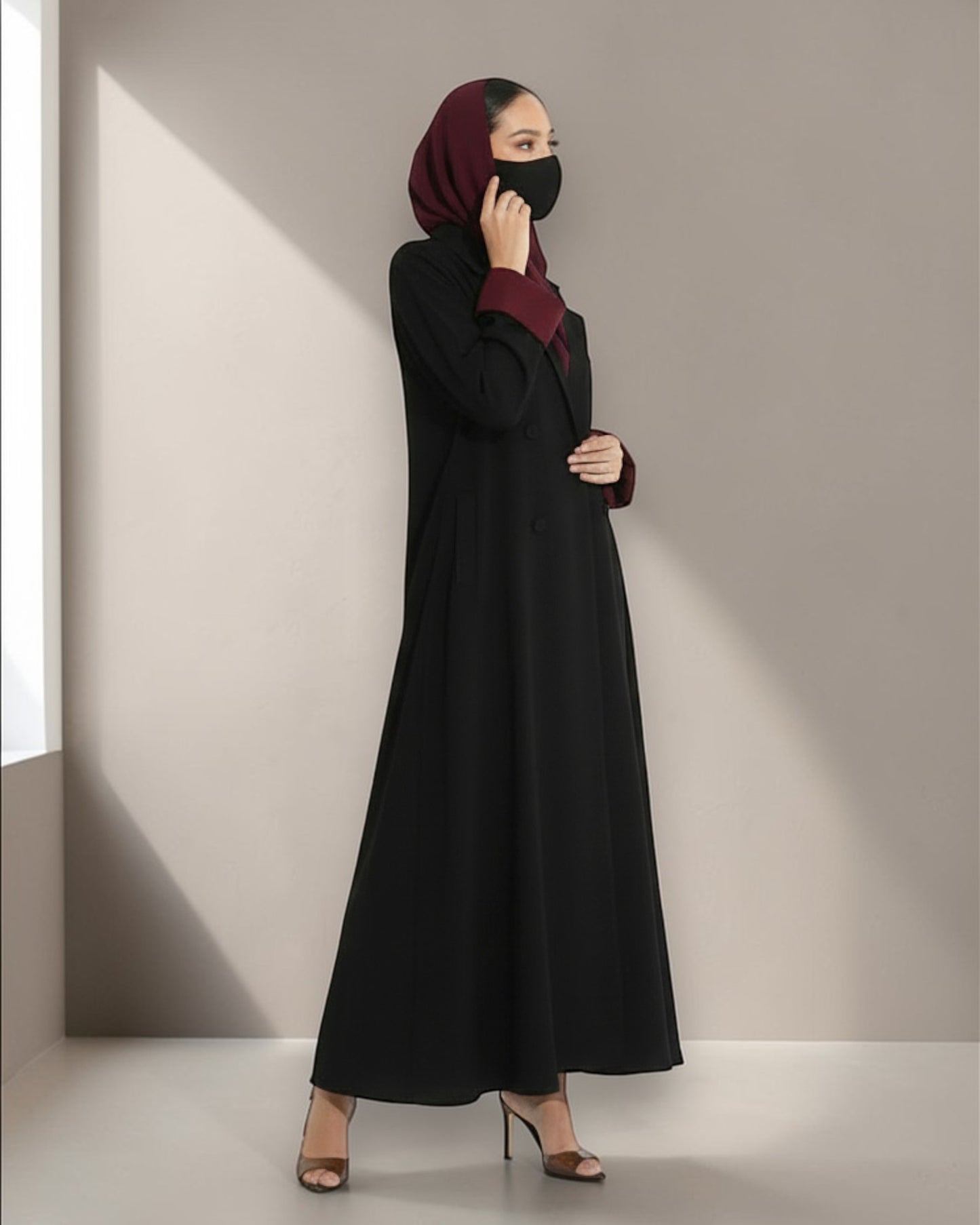 Elegant Double-Breasted Coat Style Mahram-Abaya with Lapel Collar